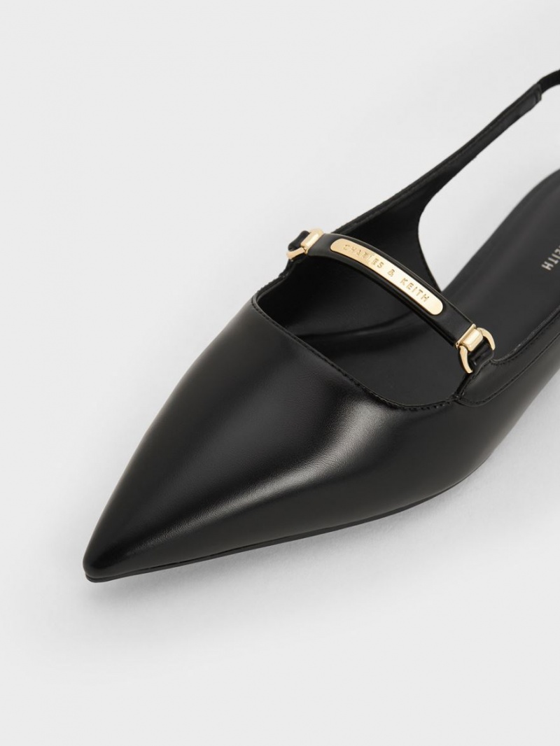 Balerini Charles & Keith Metallic Bar Accent Slingback Negrii | 103CIMDSA