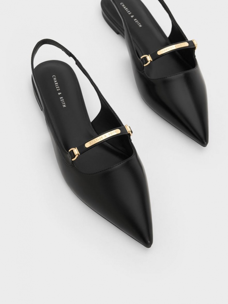 Balerini Charles & Keith Metallic Bar Accent Slingback Negrii | 103CIMDSA