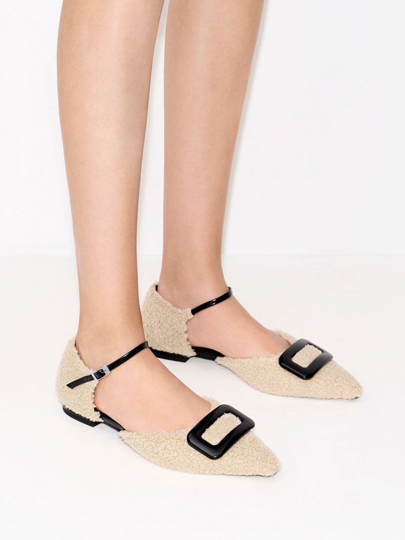 Balerini Charles & Keith Rosalie Piele Furry D'Orsay Bej | 209GFYTRC