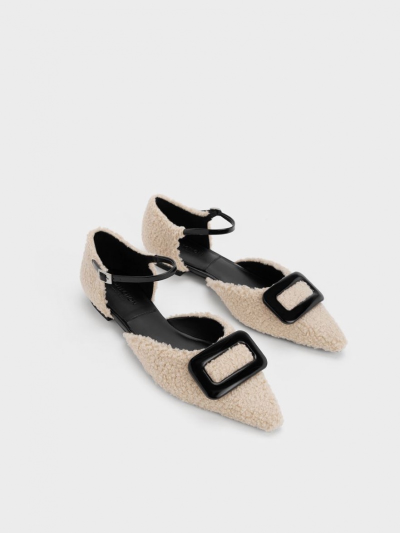 Balerini Charles & Keith Rosalie Piele Furry D'Orsay Bej | 209GFYTRC
