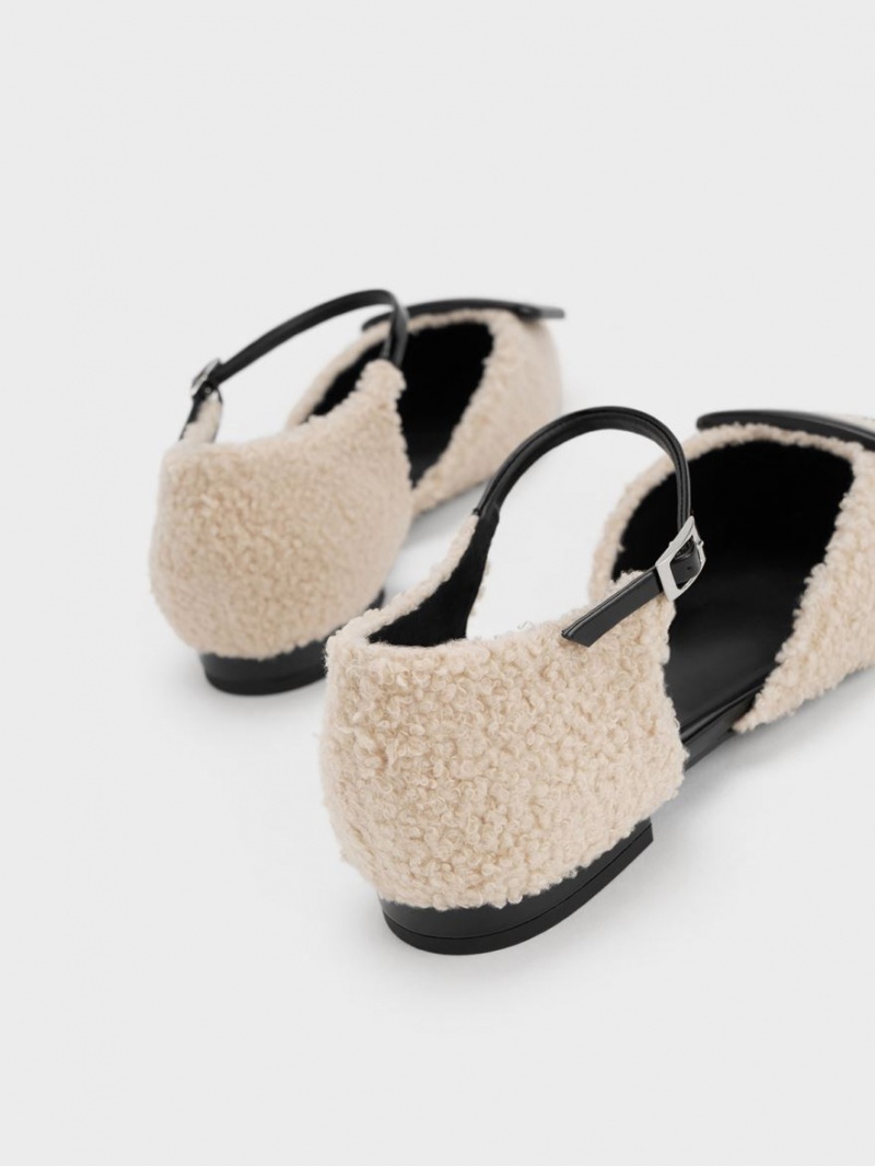 Balerini Charles & Keith Rosalie Piele Furry D'Orsay Bej | 209GFYTRC