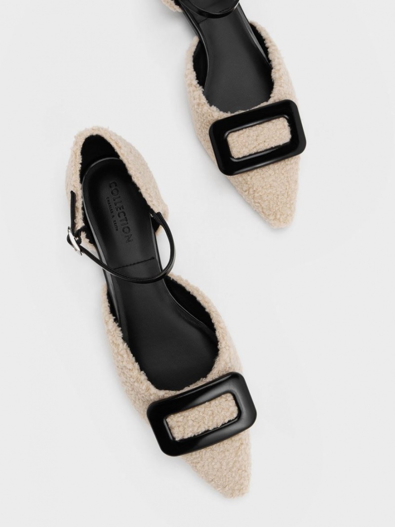 Balerini Charles & Keith Rosalie Piele Furry D'Orsay Bej | 209GFYTRC