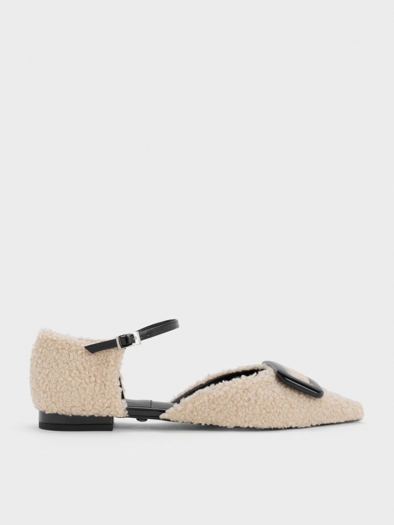 Balerini Charles & Keith Rosalie Piele Furry D\'Orsay Bej | 209GFYTRC