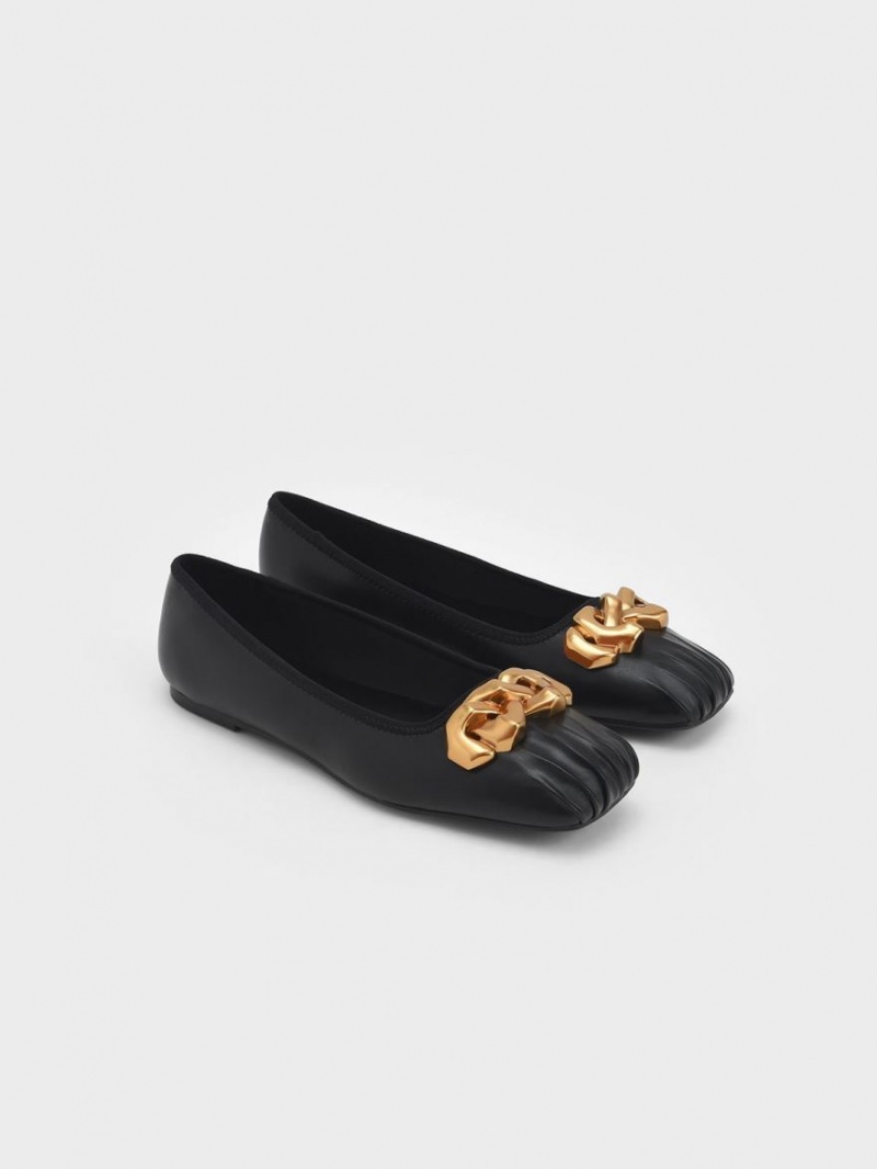 Balerini Charles & Keith Ruched Square-Bombeu Grosolan Chain-Link Negrii | 640QOVXUT