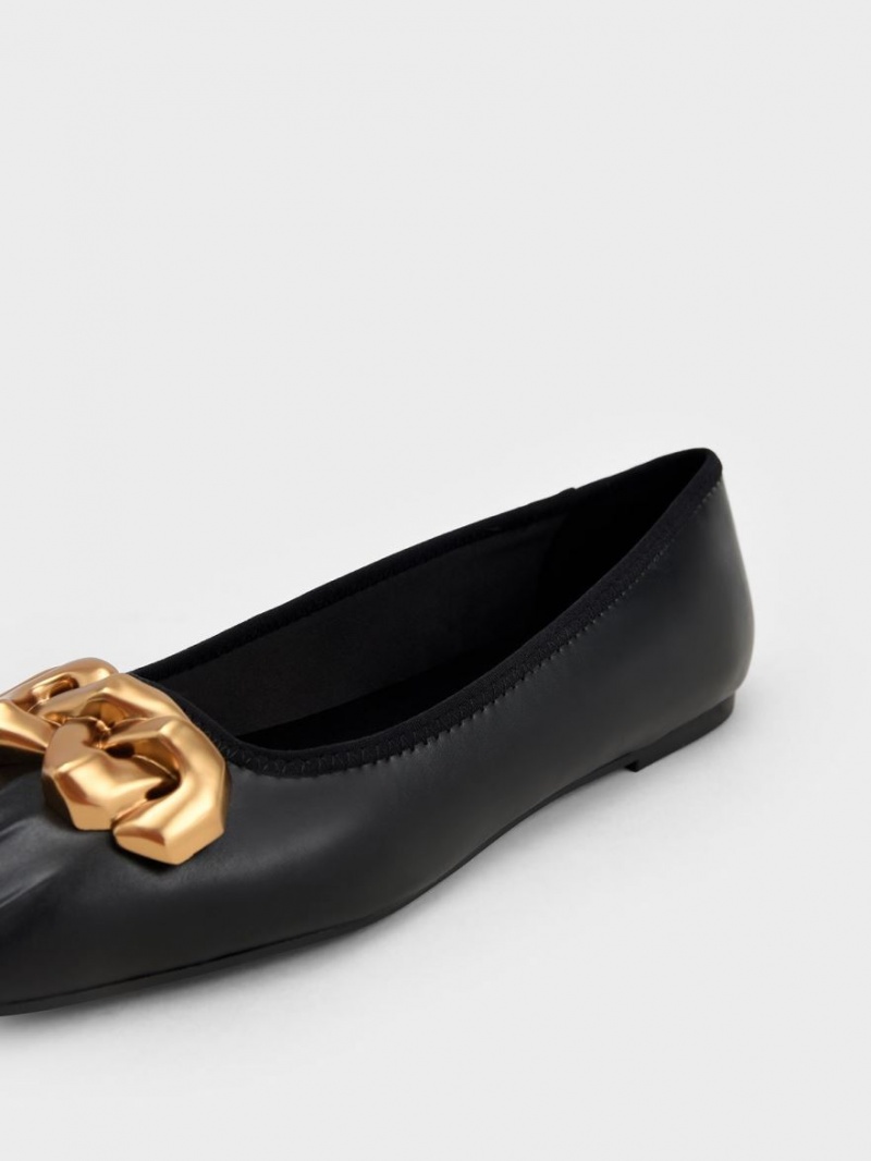 Balerini Charles & Keith Ruched Square-Bombeu Grosolan Chain-Link Negrii | 640QOVXUT