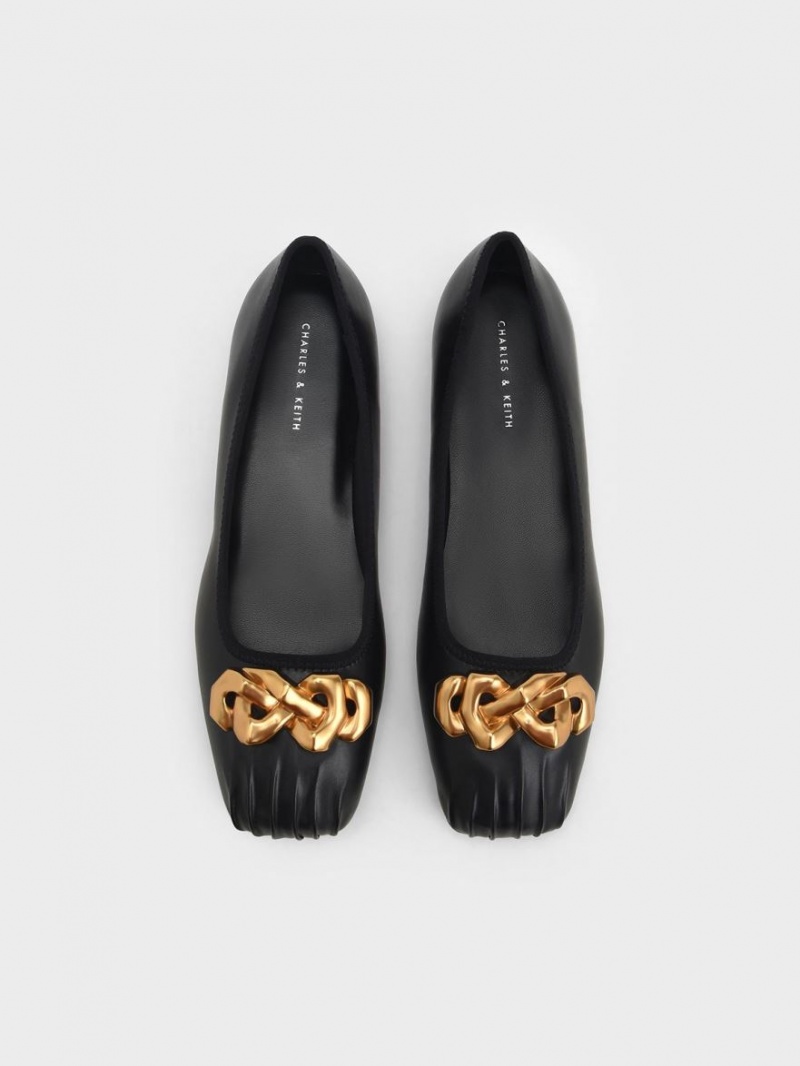 Balerini Charles & Keith Ruched Square-Bombeu Grosolan Chain-Link Negrii | 640QOVXUT