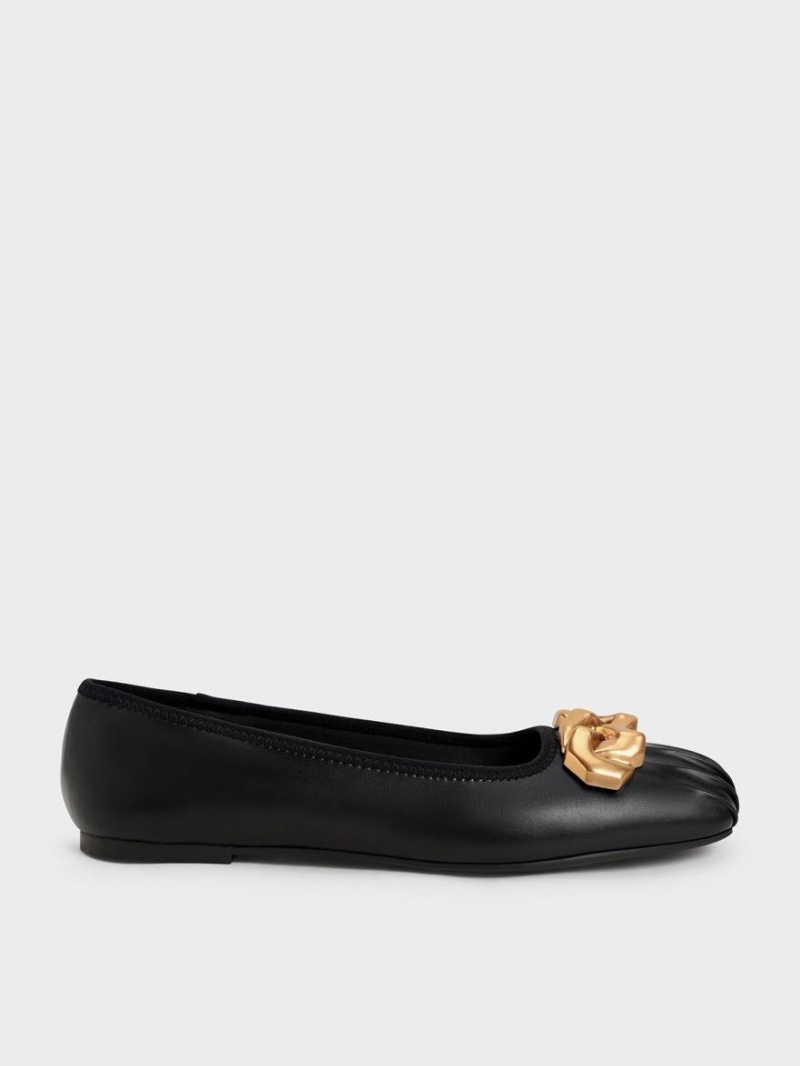 Balerini Charles & Keith Ruched Square-Bombeu Grosolan Chain-Link Negrii | 640QOVXUT