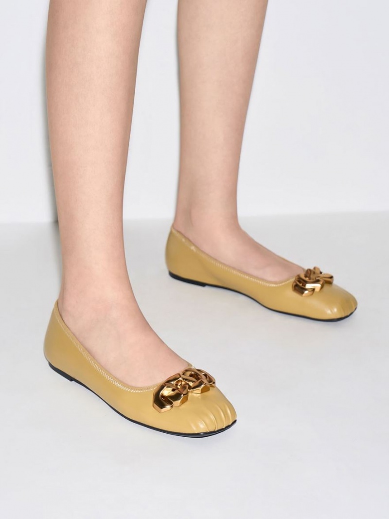 Balerini Charles & Keith Ruched Square-Bombeu Grosolan Chain-Link Muștar | 235SORBGV