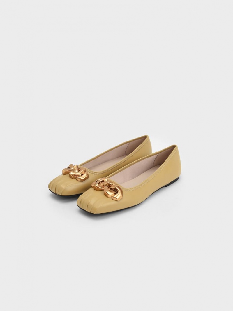 Balerini Charles & Keith Ruched Square-Bombeu Grosolan Chain-Link Muștar | 235SORBGV