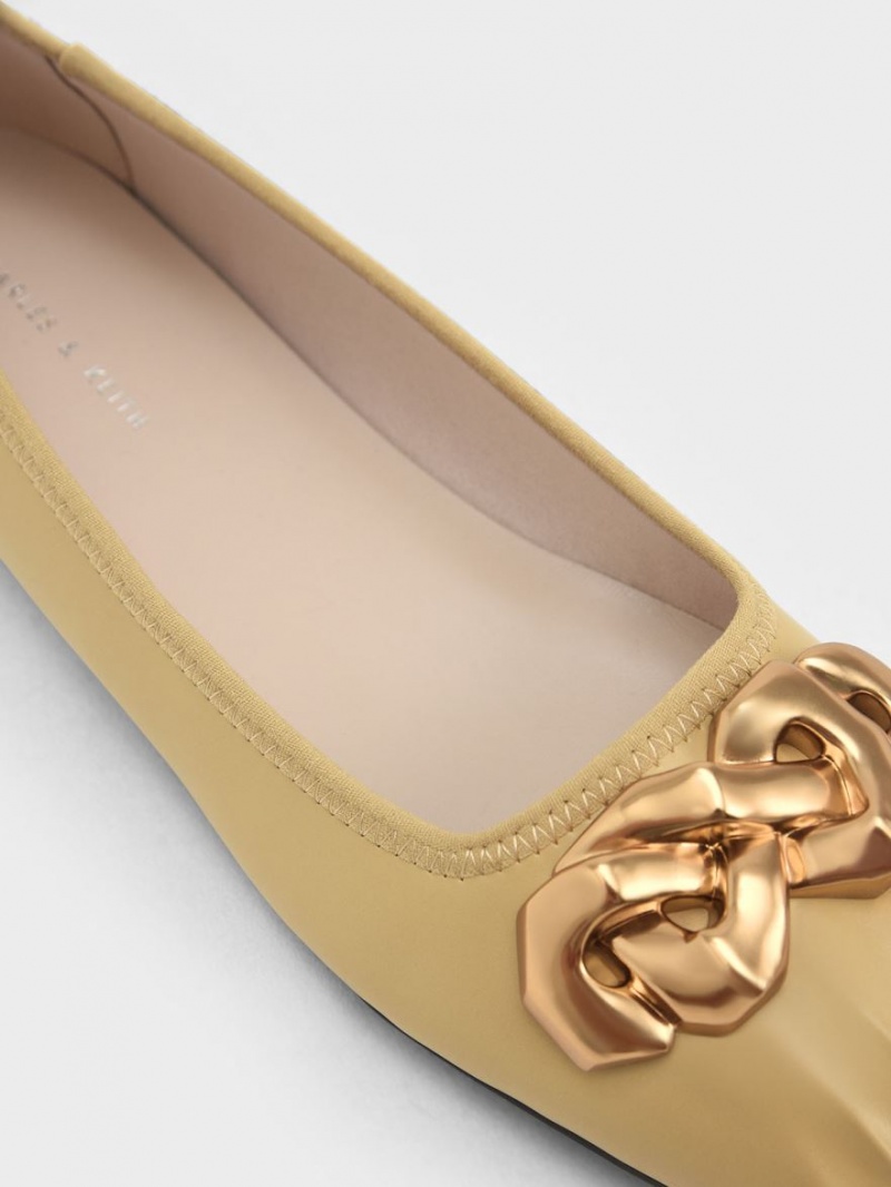 Balerini Charles & Keith Ruched Square-Bombeu Grosolan Chain-Link Muștar | 235SORBGV