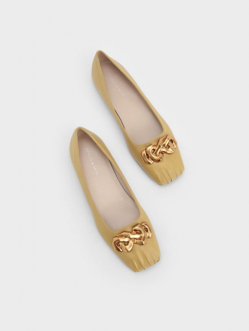 Balerini Charles & Keith Ruched Square-Bombeu Grosolan Chain-Link Muștar | 235SORBGV