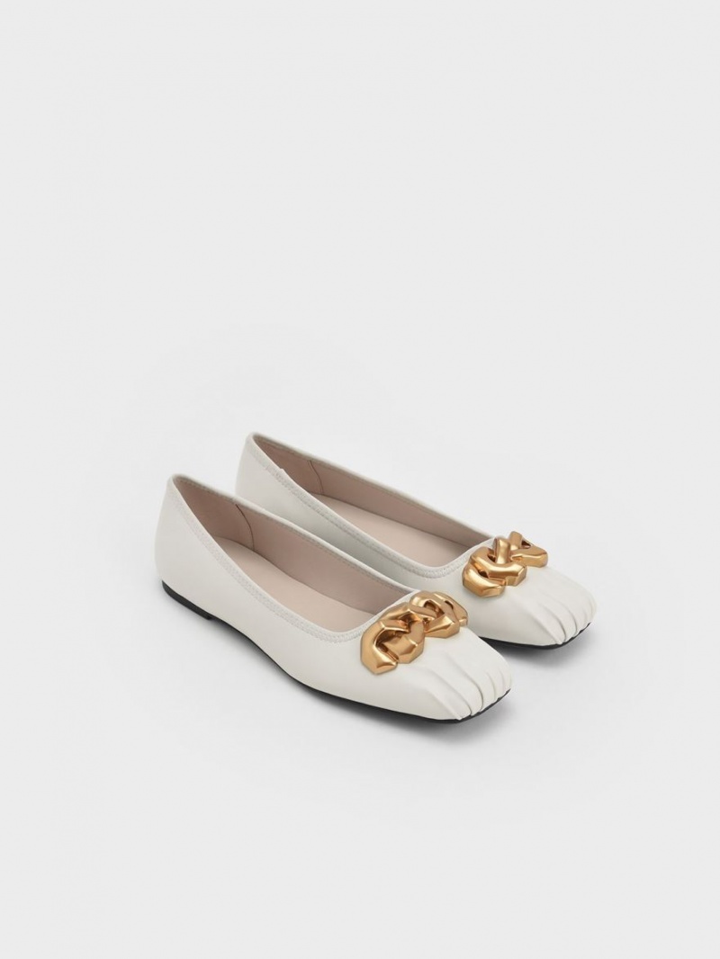 Balerini Charles & Keith Ruched Square-Bombeu Grosolan Chain-Link Albi | 273ZWPUFT