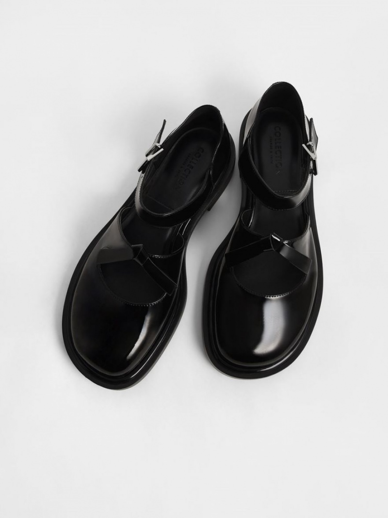 Balerini Charles & Keith Rumi Lacuita Piele Bow-Tie Mary Jane Negrii | 793XDQZHL