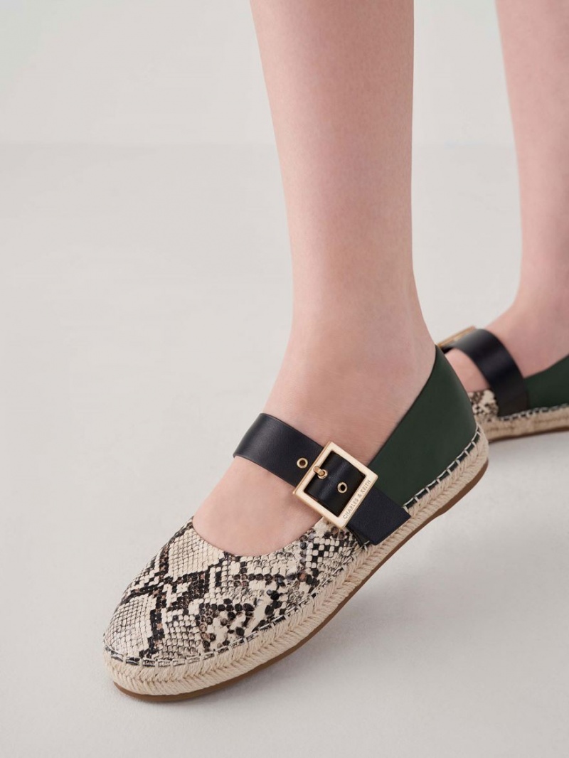 Balerini Charles & Keith Snake-Print Buckled Espadrile Bej | 073AWVKQE