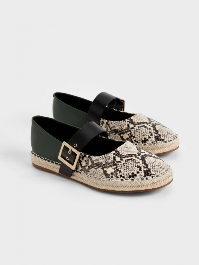 Balerini Charles & Keith Snake-Print Buckled Espadrile Bej | 073AWVKQE