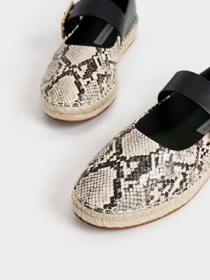 Balerini Charles & Keith Snake-Print Buckled Espadrile Bej | 073AWVKQE