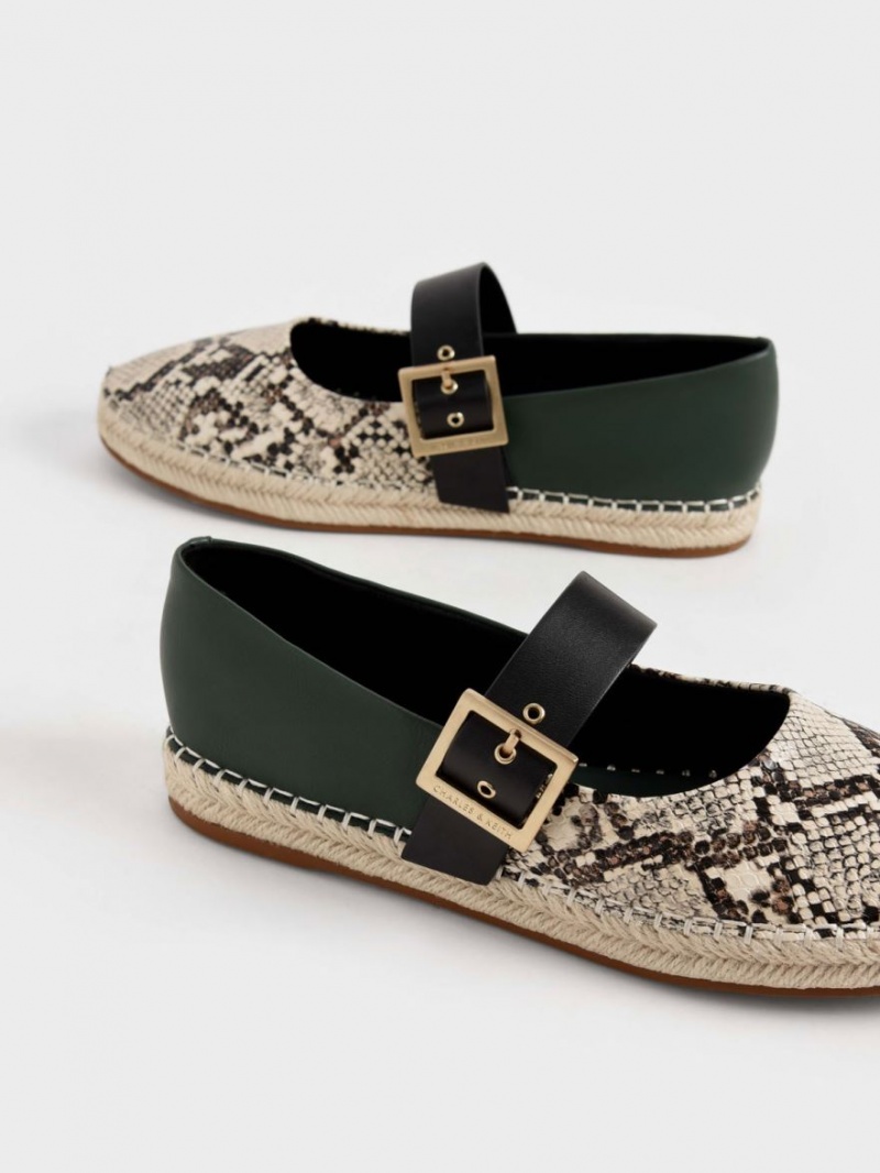 Balerini Charles & Keith Snake-Print Buckled Espadrile Bej | 073AWVKQE
