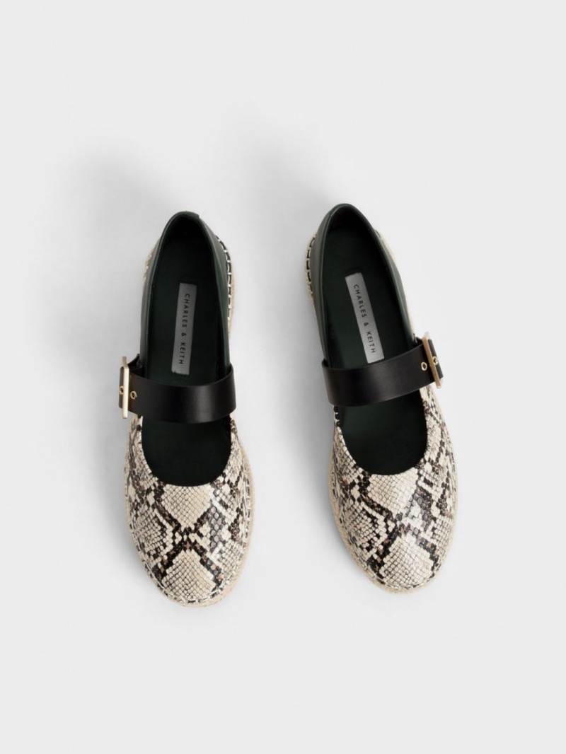 Balerini Charles & Keith Snake-Print Buckled Espadrile Bej | 073AWVKQE