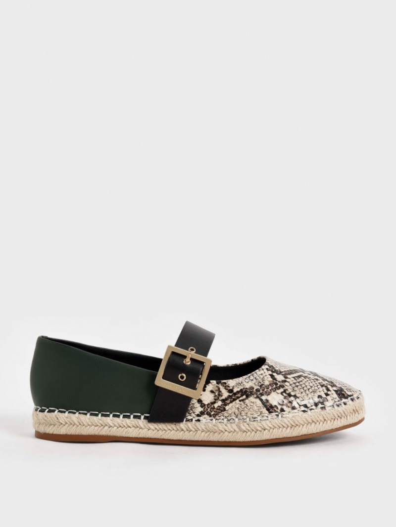 Balerini Charles & Keith Snake-Print Buckled Espadrile Bej | 073AWVKQE