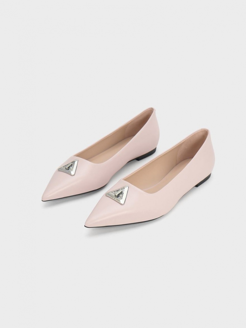 Balerini Charles & Keith Trice Metallic Accent Pointed-Bombeu Roz | 315TWDBZC
