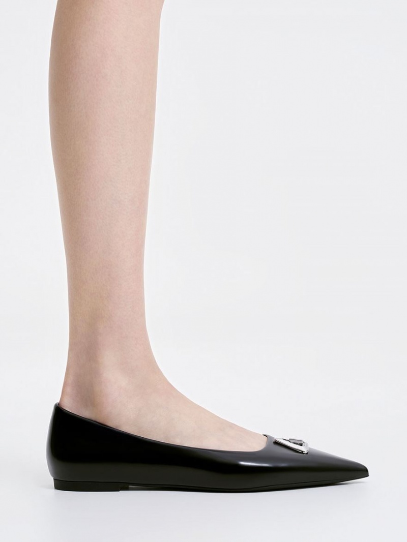 Balerini Charles & Keith Trice Metallic Accent Pointed-Bombeu Negrii | 790OEXPIA