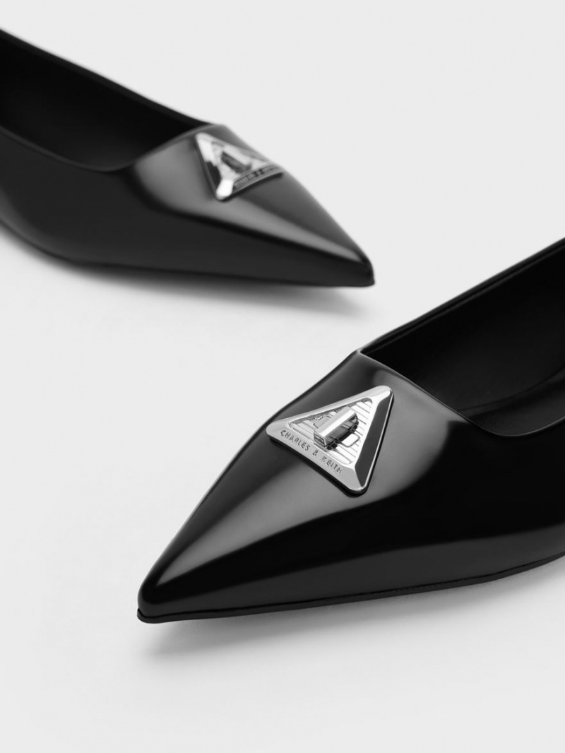 Balerini Charles & Keith Trice Metallic Accent Pointed-Bombeu Negrii | 790OEXPIA