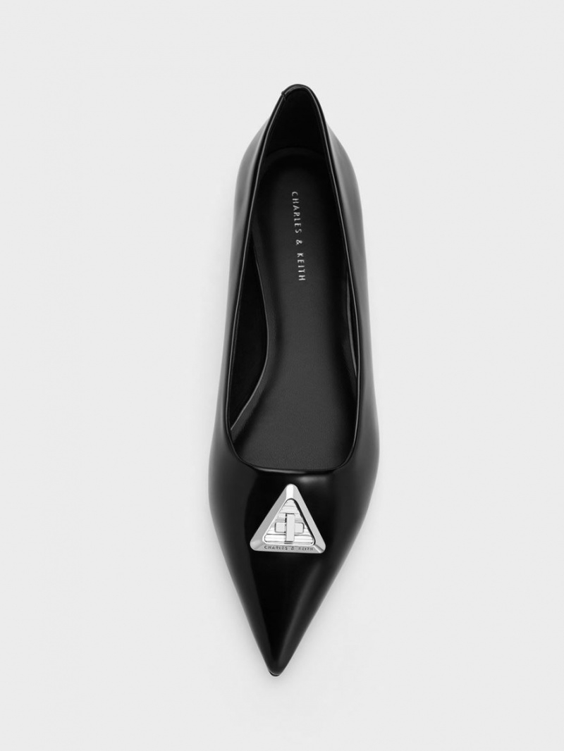 Balerini Charles & Keith Trice Metallic Accent Pointed-Bombeu Negrii | 790OEXPIA