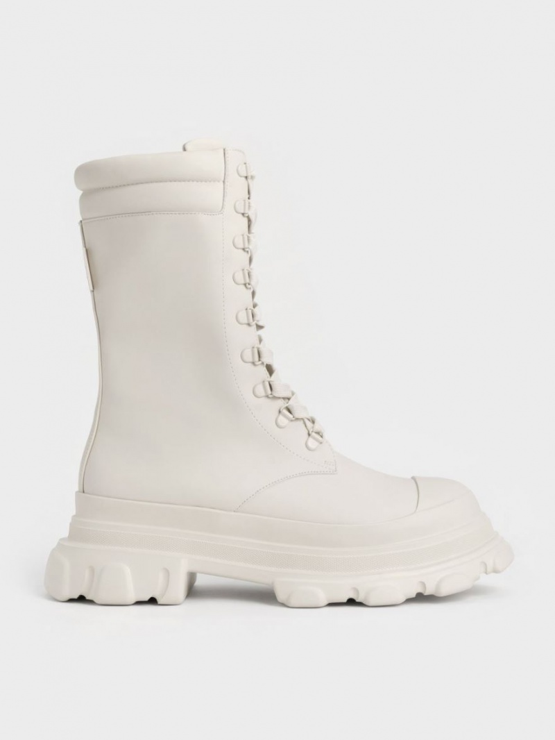 Bocanci de lupta Charles & Keith Grosolan Sole Căptușită Albi | 180PFBDGA