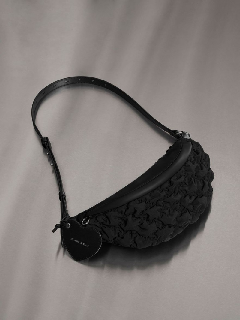 Borseta Charles & Keith Ruched Nailon Bum Negrii | 746QGBAPD