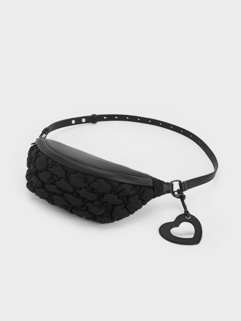Borseta Charles & Keith Ruched Nailon Bum Negrii | 746QGBAPD