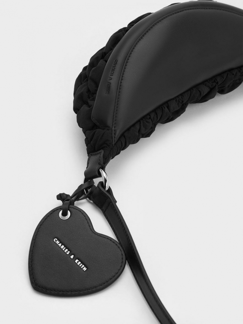Borseta Charles & Keith Ruched Nailon Bum Negrii | 746QGBAPD