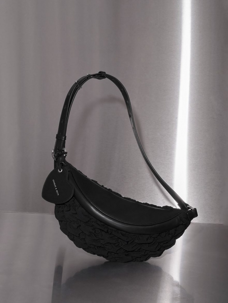 Borseta Charles & Keith Ruched Nailon Bum Negrii | 746QGBAPD