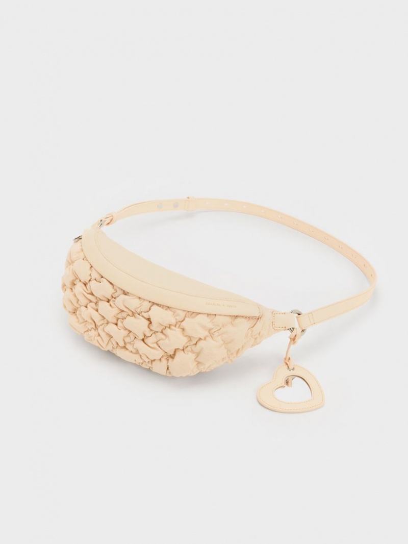 Borseta Charles & Keith Ruched Nailon Bum Bej | 695OTSHUQ