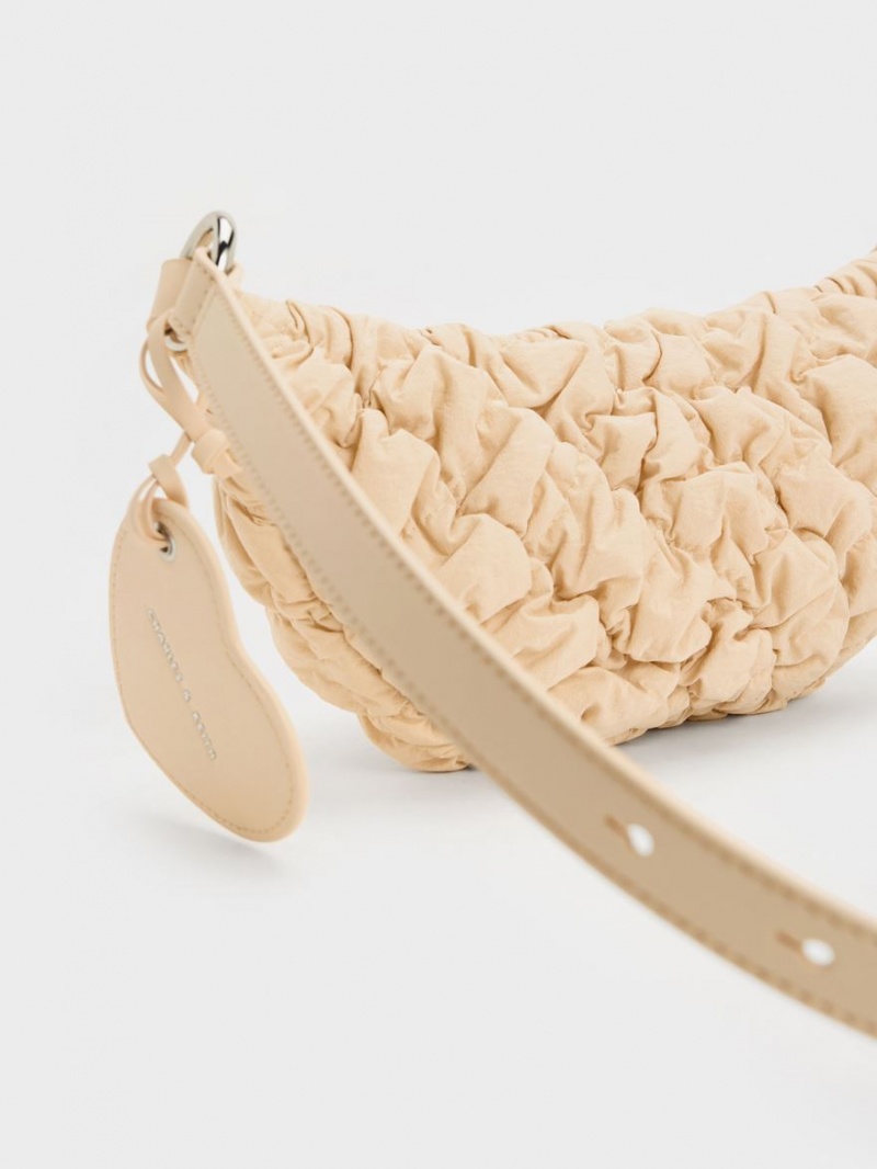Borseta Charles & Keith Ruched Nailon Bum Bej | 695OTSHUQ