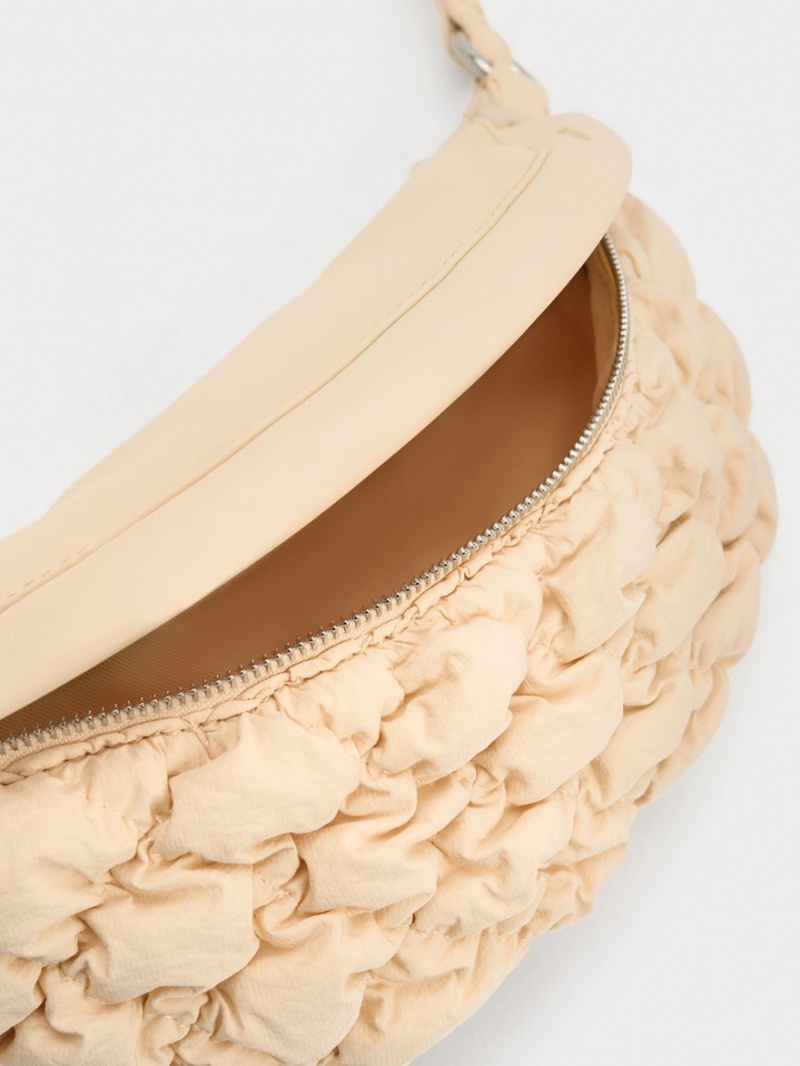 Borseta Charles & Keith Ruched Nailon Bum Bej | 695OTSHUQ