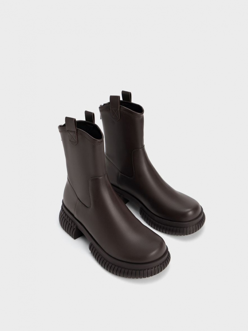 Botine Charles & Keith Cowboy Platforma Maro Inchis | 940OWYNIV