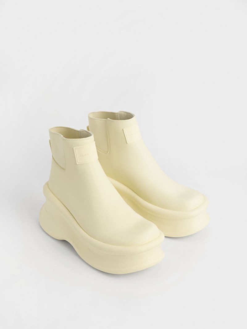 Botine Charles & Keith Curved Platforma Galbeni | 652AUJHVK