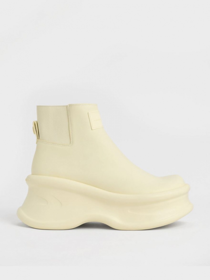 Botine Charles & Keith Curved Platforma Galbeni | 652AUJHVK