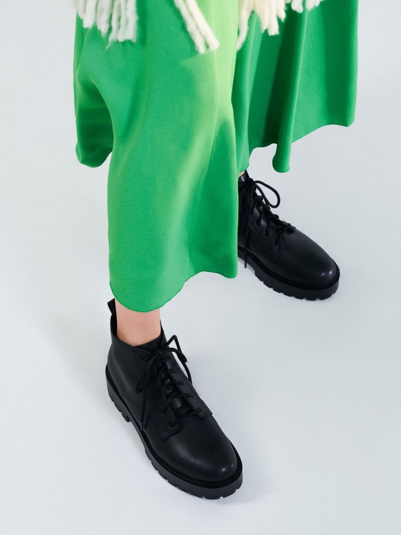 Botine Charles & Keith Dantela-Up Grosolan Negrii | 405DMBYQI