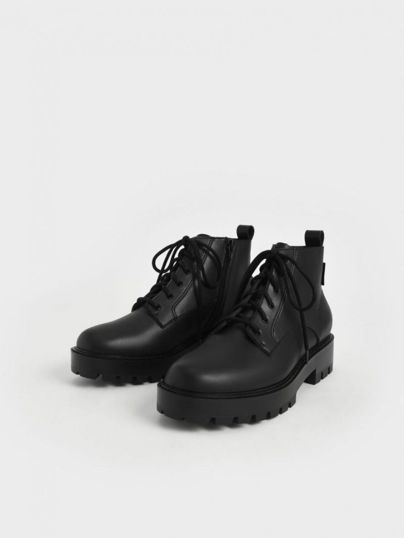 Botine Charles & Keith Dantela-Up Grosolan Negrii | 405DMBYQI