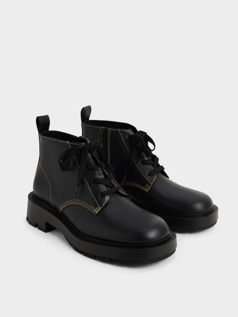 Botine Charles & Keith Dantela-Up Negrii | 784RFUOBX