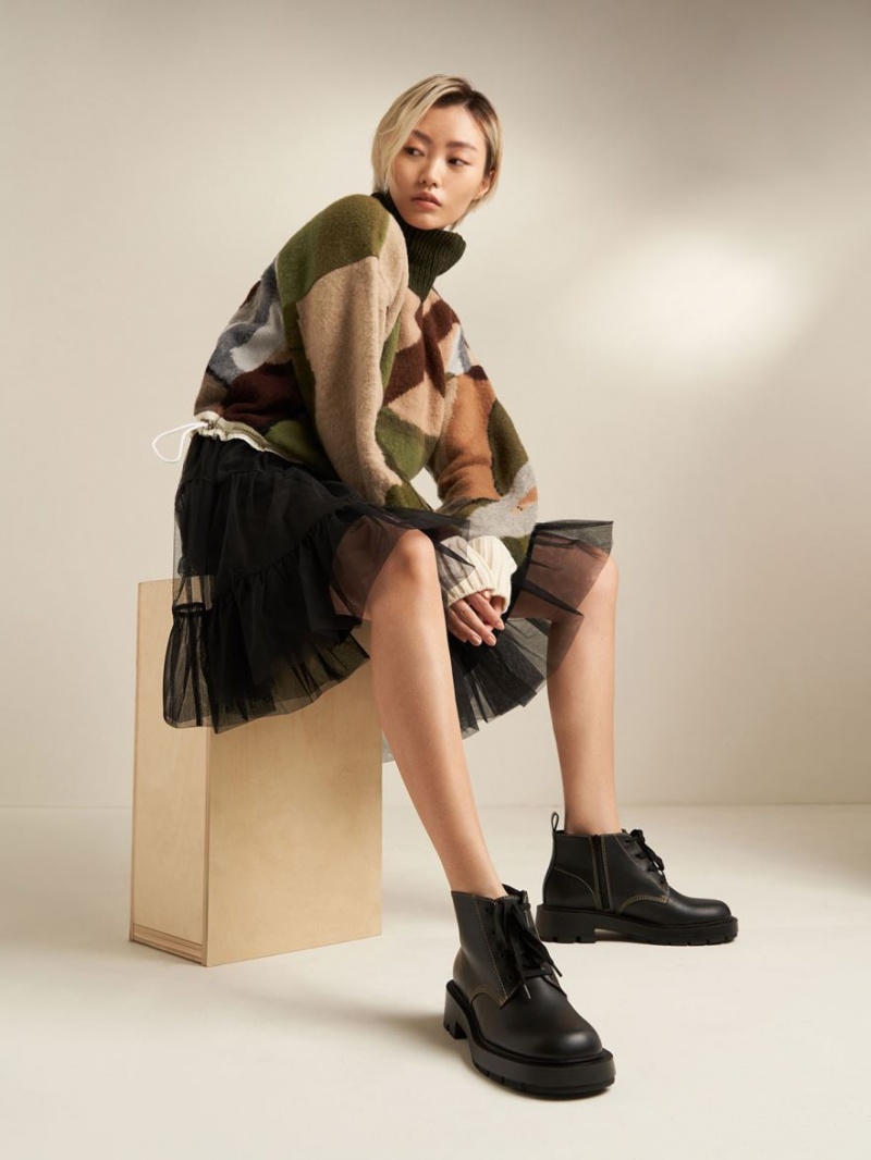 Botine Charles & Keith Dantela-Up Negrii | 784RFUOBX