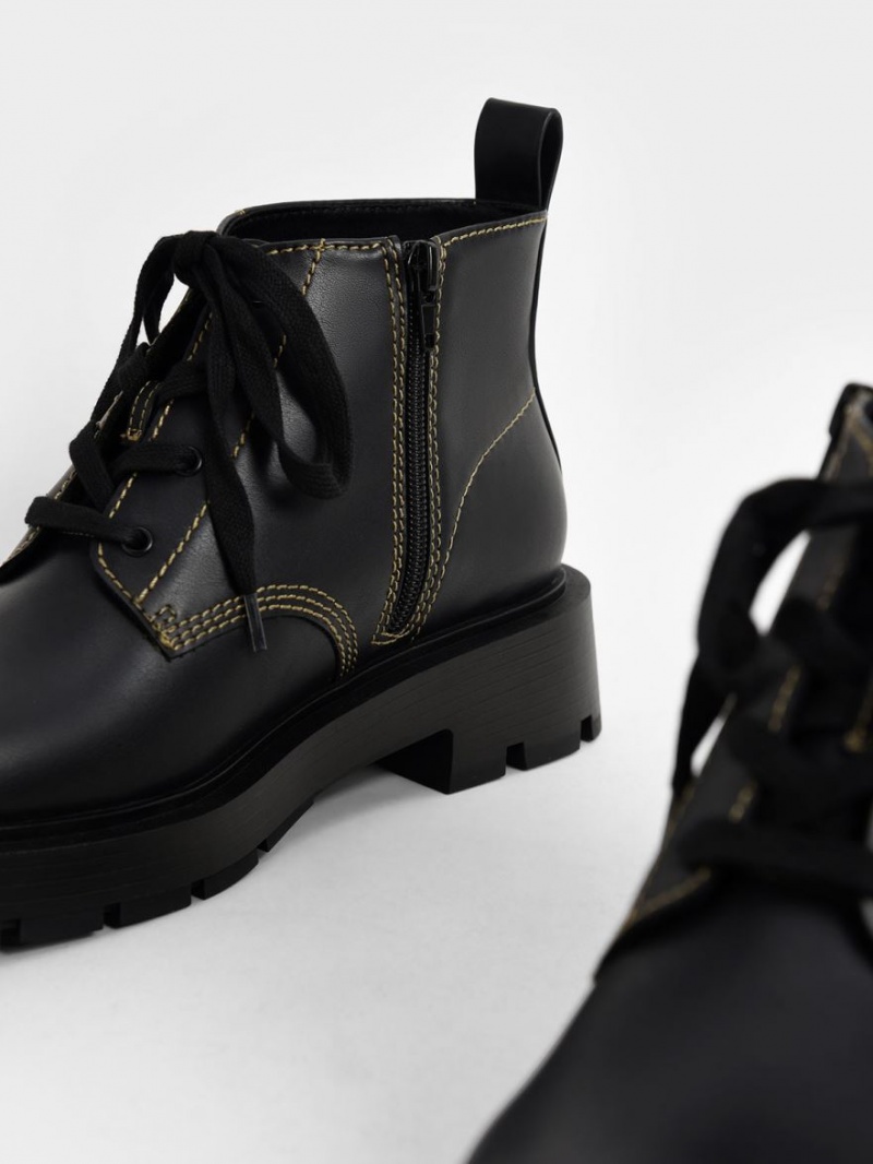 Botine Charles & Keith Dantela-Up Negrii | 784RFUOBX