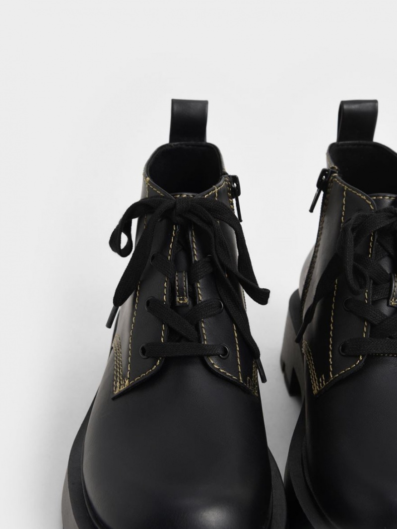 Botine Charles & Keith Dantela-Up Negrii | 784RFUOBX