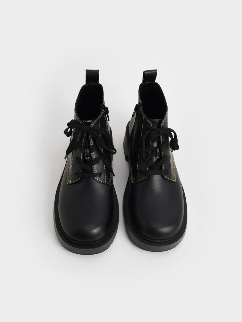 Botine Charles & Keith Dantela-Up Negrii | 784RFUOBX