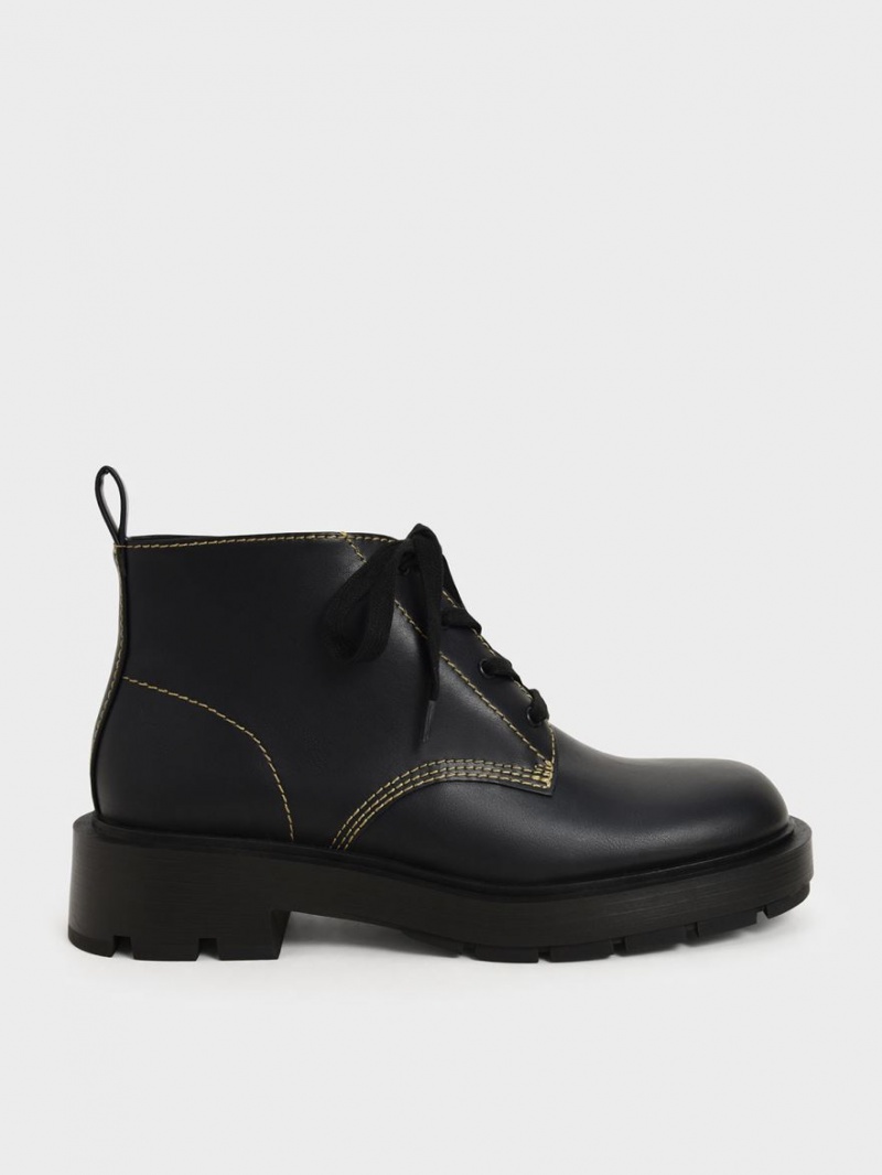 Botine Charles & Keith Dantela-Up Negrii | 784RFUOBX