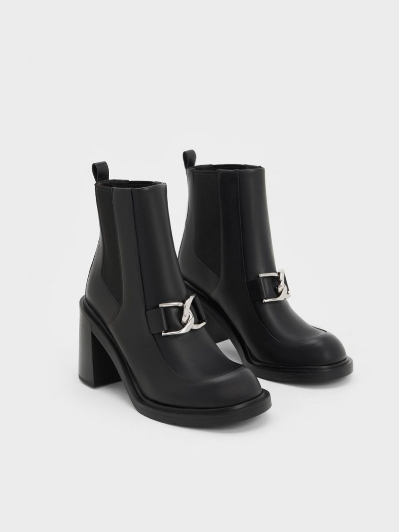 Botine Charles & Keith Gabine Block Heel Negrii | 607BWLDMJ