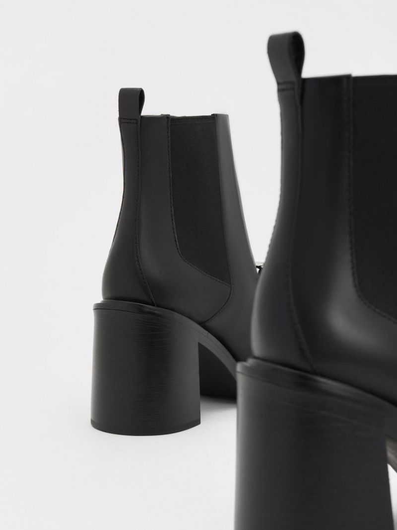 Botine Charles & Keith Gabine Block Heel Negrii | 607BWLDMJ