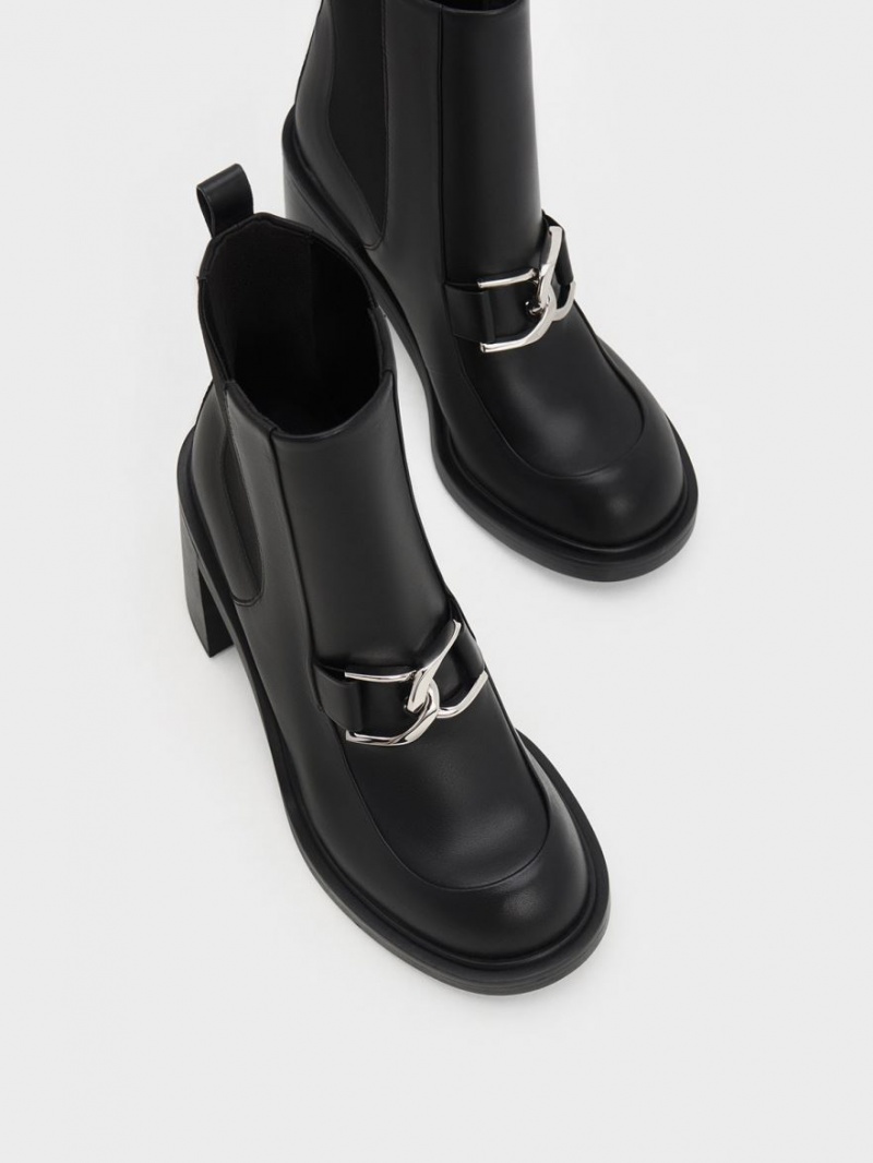 Botine Charles & Keith Gabine Block Heel Negrii | 607BWLDMJ