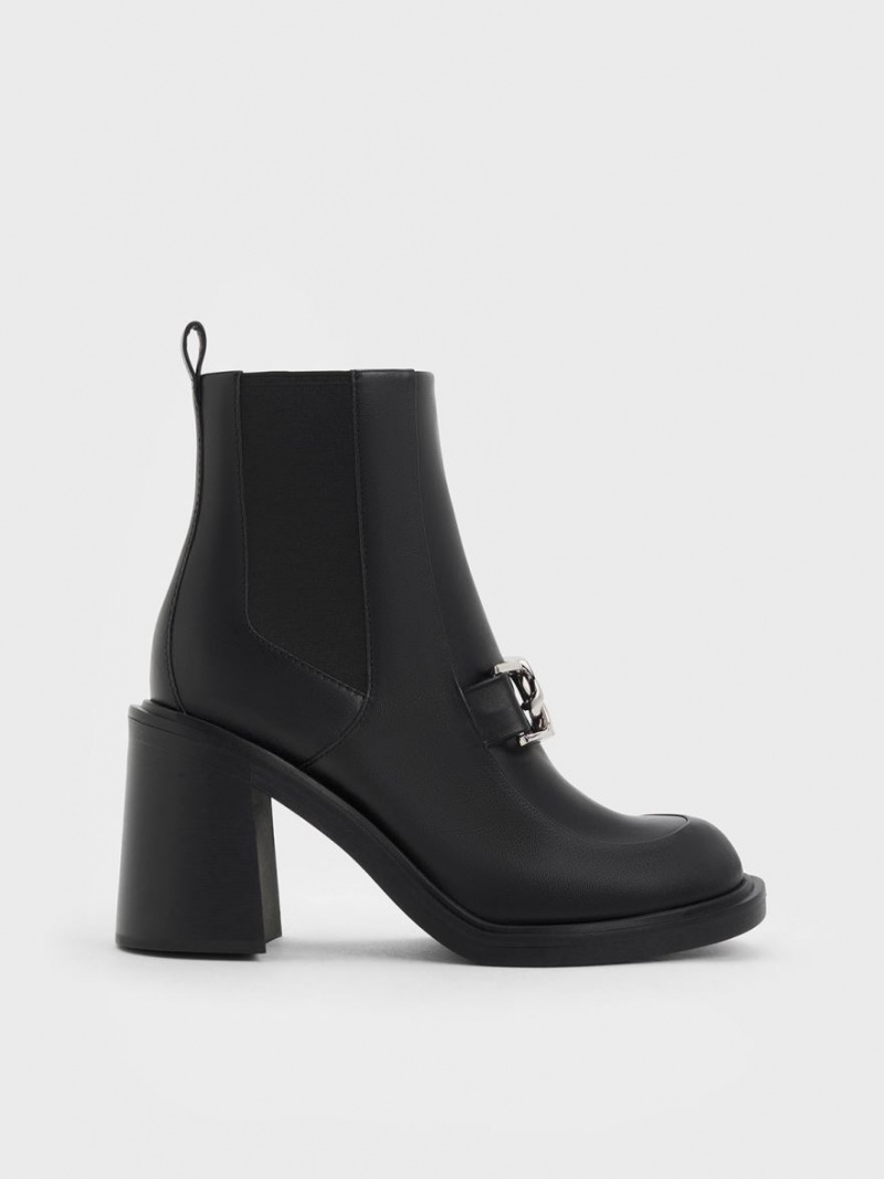 Botine Charles & Keith Gabine Block Heel Negrii | 607BWLDMJ